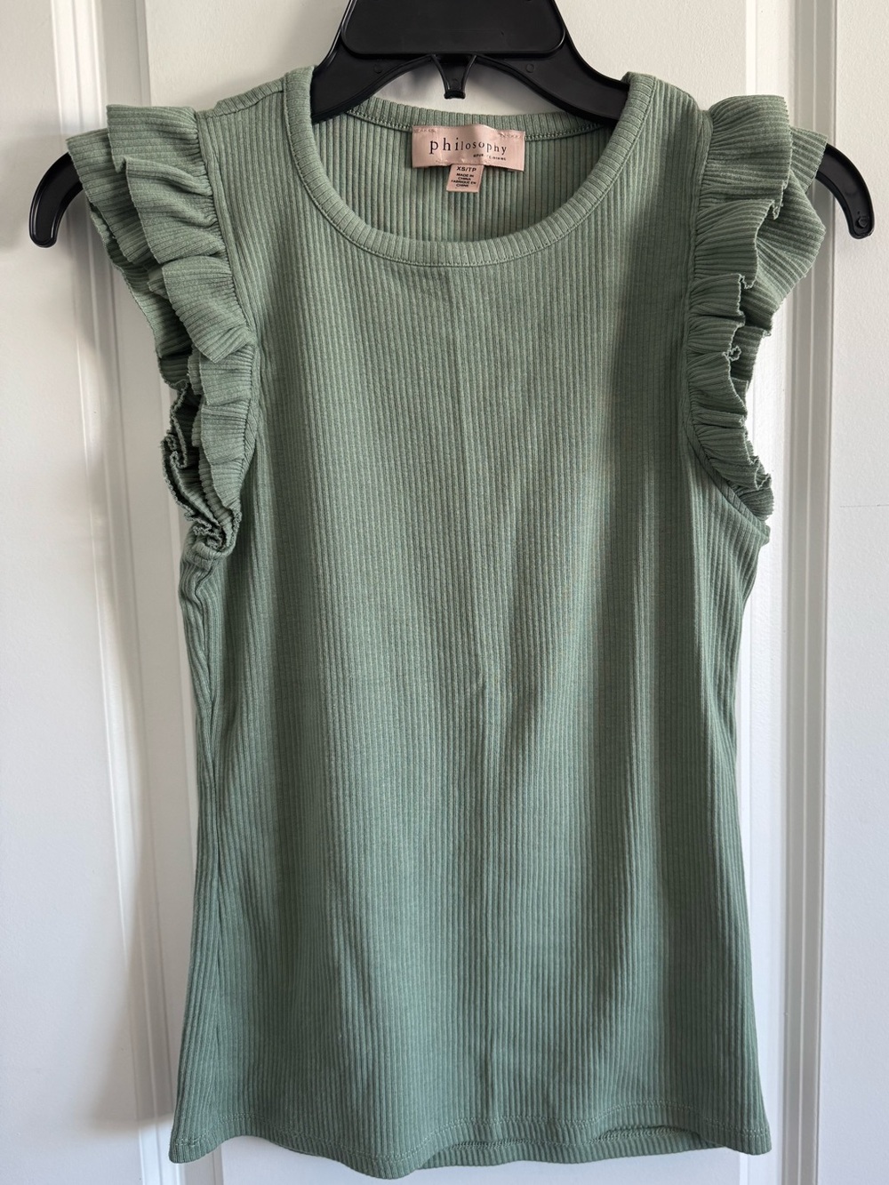 Philosophy Sage Green Ribbed Ruffle Sleeve Tank